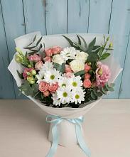 Букет цветов из:  Розы, Лизиантусы и Хризантемы в Челюскинский