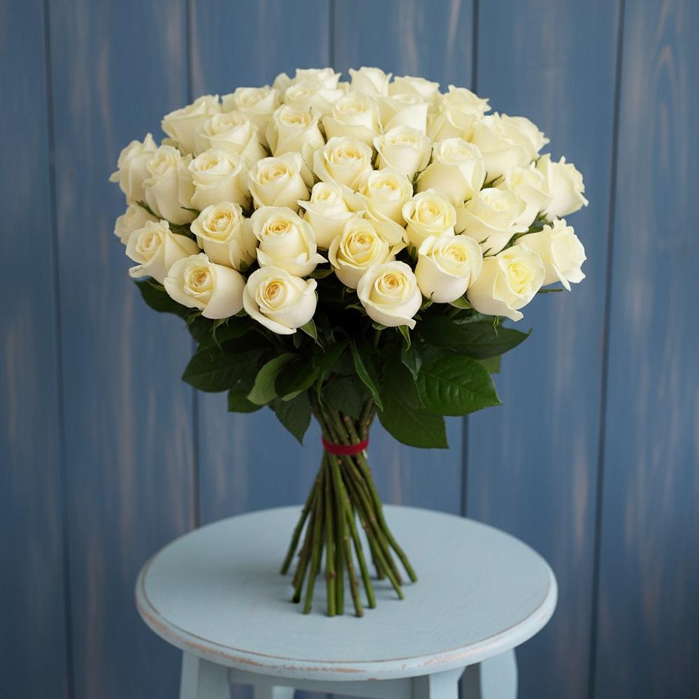 Букет 51 Белая роза Эдлесс Лав в Челюскинский