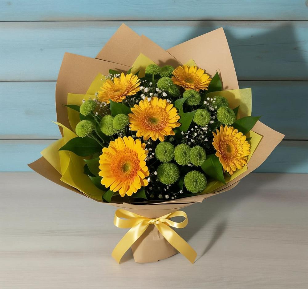 Букет цветов из: Герберы и Хризантемы в Челюскинский
