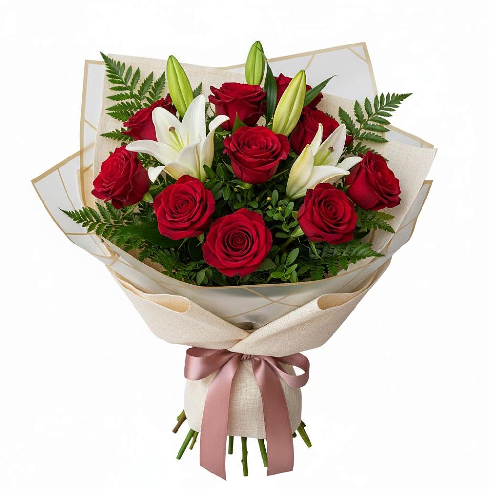 Букет цветов из: Лилии и Розы в Челюскинский