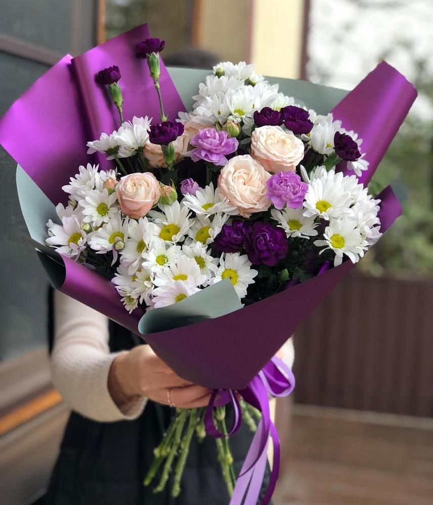 Букет цветов из: Хризантемы, Гвоздики и Розы в Челюскинский