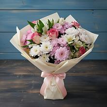 Букет цветов из:  Хризантемы, Альстромерии и Розы в Челюскинский