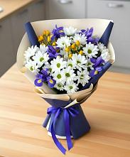 Букет цветов из:  Розы, Ирисы и Хризантемы в Челюскинский