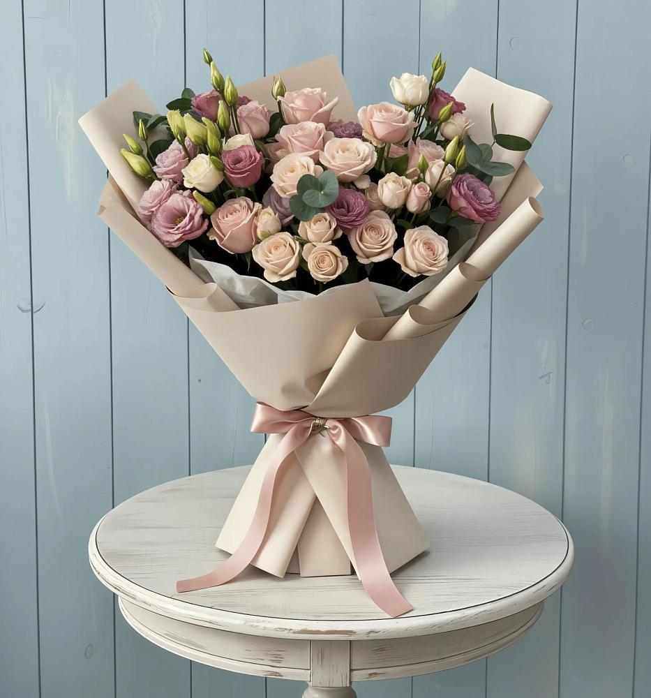 Букет цветов из: Розы и Лизиантусы в Челюскинский