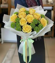 Букет цветов из:  Хризантемы и Розы в Челюскинский