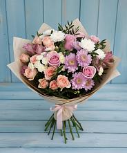 Букет цветов из:  Хризантемы, Розы и Альстромерии в Челюскинский