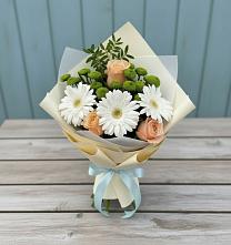 Букет цветов из:  Герберы, Розы и Хризантемы #REPLACE_PRED# Челюскинский
