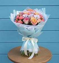 Букет цветов из:  Хризантемы и Розы в Челюскинский