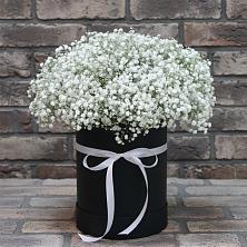 Цветочная композиция из Гипсофила в шляпной коробке в Челюскинский