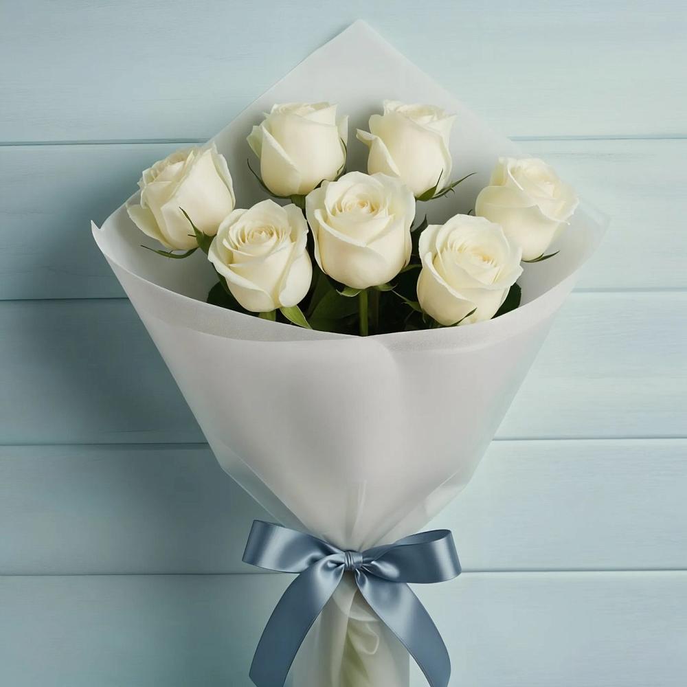 Букет 7 Белых роз Эдлесс Лав в Челюскинский