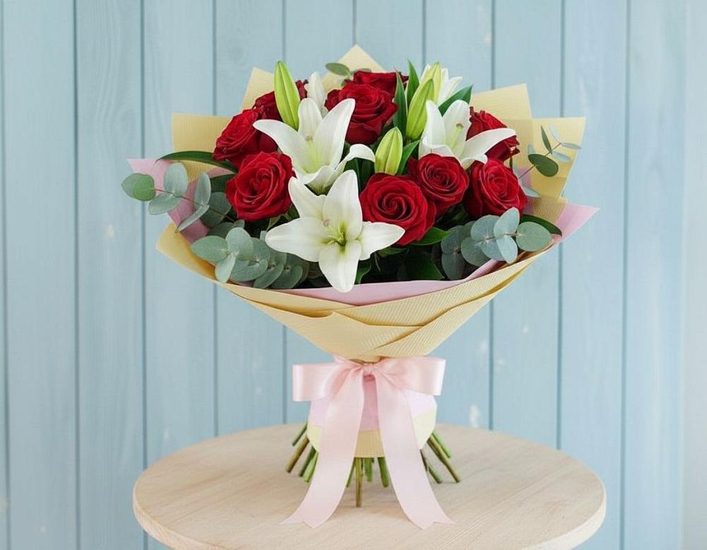 Букет цветов из: Лилии и Розы в Челюскинский